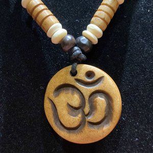 Om Adjustable Length Water Buffalo Bone Necklace